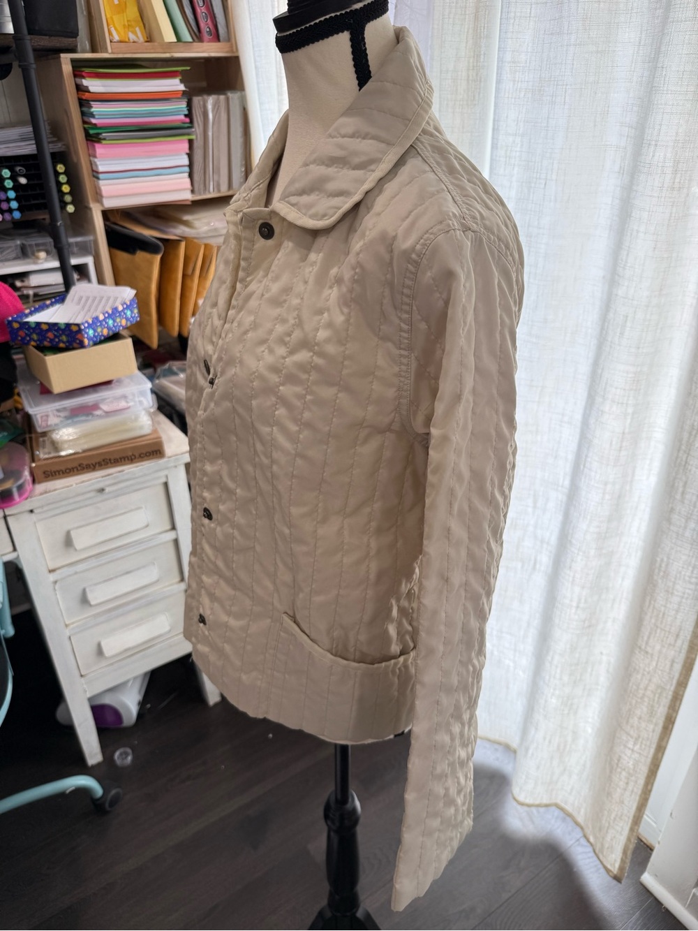 Geoffrey Beene Quilted Cream Snap-Front Jacket - Picture 2 of 4